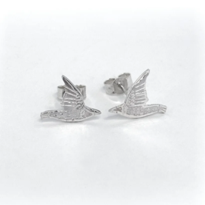 Sterling silver starling stud earrings, Bird 5 design, engraved birds in flight with posts and butterfly backs