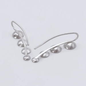 Back view of 925 sterling silver ear climber earrings, showing the curved wire which is inserted into the ear.